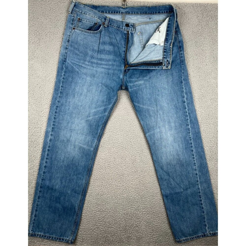Levis 505 Jeans Men 38x32 Straight Leg Regular Classic Fit Blue Denim Distressed